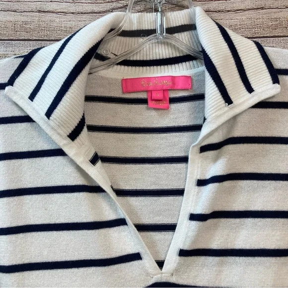 Lilly Pulitzer Crestwood Knit Sweater White Maritime Stripe Fringes Size Small - Picture 3 of 7